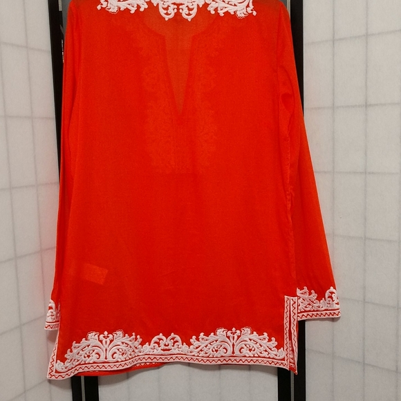 Tangerine Michael Kors V Neck Tunic Top sz Medium - Picture 6 of 8